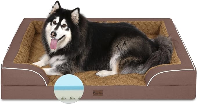 Orthopedic XXL Memory Foam Dog Bed with Bolsters – Brown
