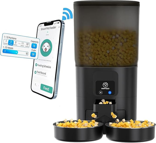 7L Automatic Cat Feeder with WiFi Control for Multiple Cats - Black