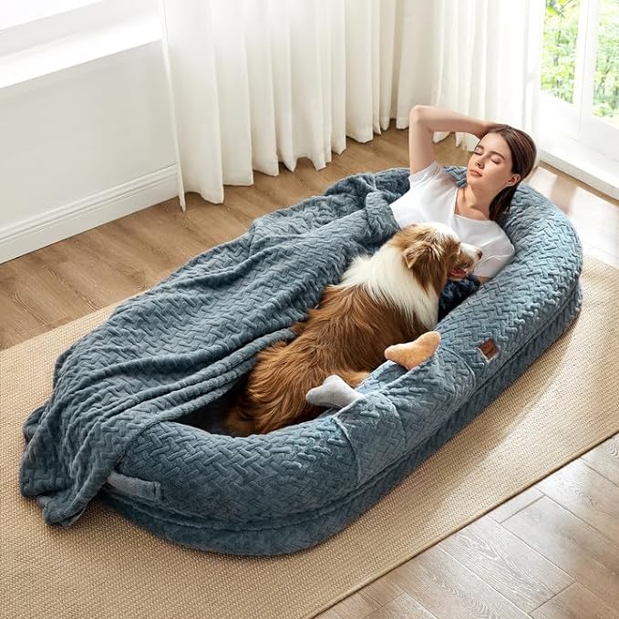 ChiXnuggle Human Dog Bed – Giant Faux Fur Bed with Blanket