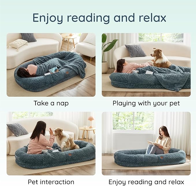 ChiXnuggle Human Dog Bed – Giant Faux Fur Bed with Blanket