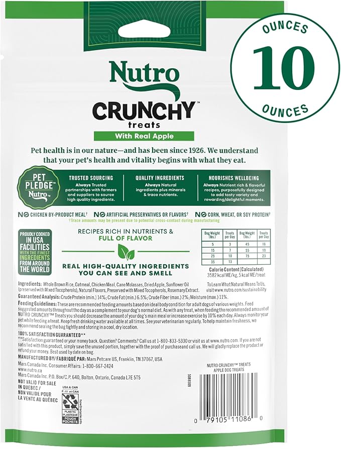 Nutro Crunchy Dog Treats with Real Apple, 10 oz. Bag